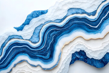 Abstract Blue and White Agate Geode with Gold Accents