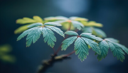 Detailed Close-up of Delicate Green Leaves with Soft Lighting an