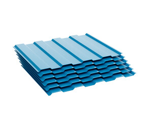 3d Sea Blue Metallic Stacks Of Corrugated Galvanised Iron For Roof Sheets 3d Illustration