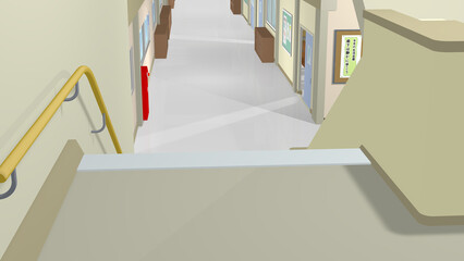 学校の廊下や階段を背景にするアニメーションに最適なイラスト。
アニメーションに合わせて多種多様のアングルを準備しました。（動画もあります）