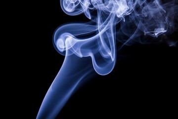 Delicate Blue Smoke Swirls and Curves Against a Dark Black Background abstract