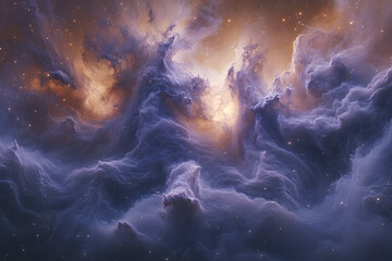 Fototapeta premium Celestial Dance: Lavender Nebula with Golden Hues