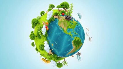 Detailed Pixel Art of Earth Globe Featuring Green Landscape Blue Oceans and Clouds - Powered by Adobe