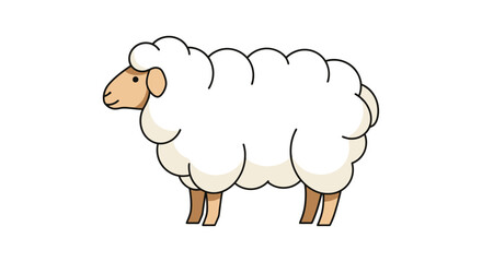 Cartoon Sheep Illustration with Fluffy Wool Texture and Gentle Expression, Ideal for Children's Books and Farm Animal Educational Materials