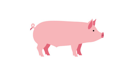 Simple Vector Illustration of a Pink Pig on White Background for Children's Books, Educational Materials, and Farm-Themed Design Projects