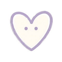 Hand-drawn white heart with gentle purple outline and subtle eyes transparent background