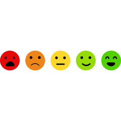 Customer satisfaction rating scale with five colorful emoticon faces representing a range of emotions from angry to happy for feedback and reviews.