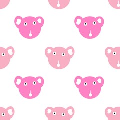 Cute pink bear faces in a minimal style arranged in a seamless pattern on a white background, perfect for playful and modern design projects.