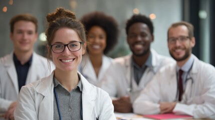 group portrait of young doctors in a meeting at hospital no logos no brands ar 169