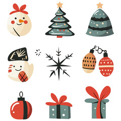 christmas, festival, vector, transparent background, xmas, icon, celebration, winter, surprise, pattern, merry, season, icons, christmas set