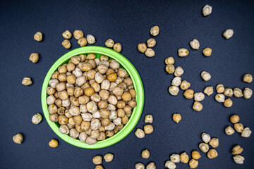 Beautiful organic dried chickpea beans consisting of raw bengal legume pea