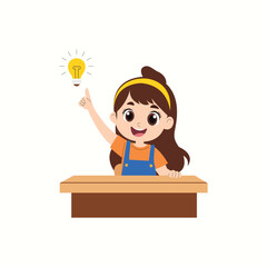 Cute School Girl with Idea Light Bulb Illustration