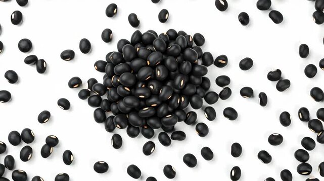 Overhead View of Pile of Black Beans on White Background Close Up