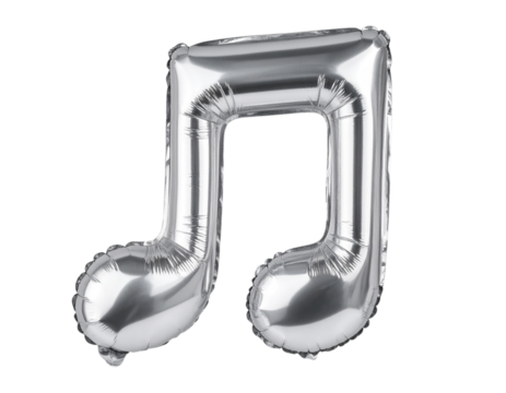 Silver foil music note balloon isolated on transparent background PNG