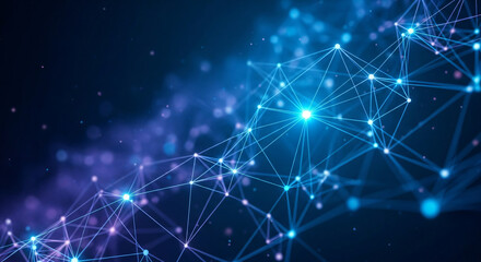 Obraz premium Abstract network of interconnected nodes and lines creating a complex web-like structure , dark background with a shallow depth of field