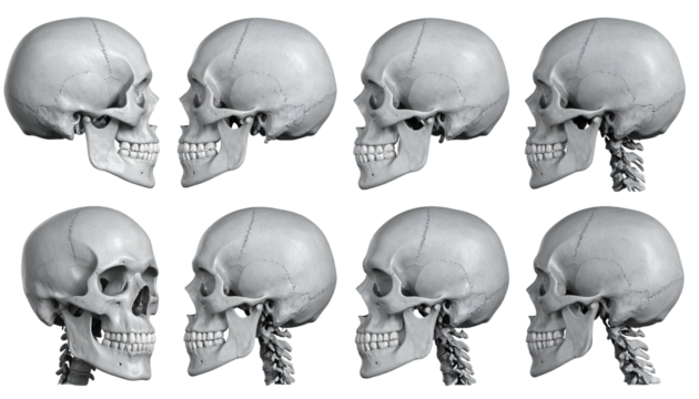 3D render detailed realistic human skull. 3D render detailed realistic human skull. Dental anatomy visualization.