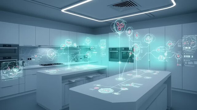 Modern kitchen with digital interface and smart technology