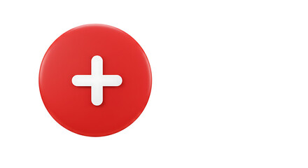 Obraz premium Red Round Button with White Plus Sign Transparent Background