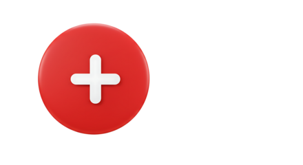 Red Round Button with White Plus Sign Transparent Background