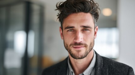 Obraz premium a front view of portrait of young businessman indoors in an office no logos no brands ar 169