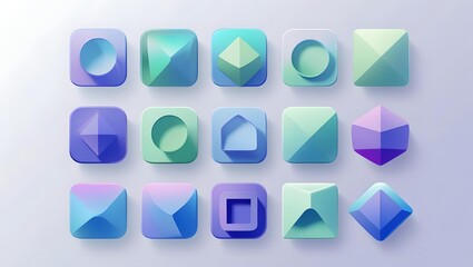 3D minimalistic low-poly digital icon set, smooth gradients, clean flat design, modern style, isolated on transparent background, soft shadows, professional UI_UX element
