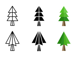 Fototapeta premium Tree icon set. This is a set of minimalist pine tree illustration in various styles. Perfect for christmas and winter season themes. Available in outline, solid, and colored styles.