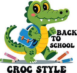 A cute cartoon fun crocodile. Back to School illustration