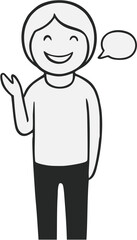 Smiling Figure Waving with Empty Speech Bubble
