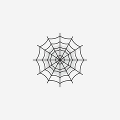 A simple circular spider web icon. Symmetrical cobweb vector graphic illustrating a trap, network connection, or spooky Halloween element.