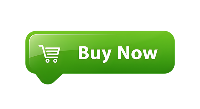 Green Buy Now Button with Shopping Cart Icon Transparent Background