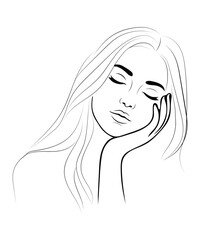 Woman Face Line Art Silhouette Drawing.