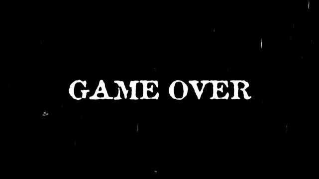 Text Game Over animation with a glitch effect. Text with an old TV distortion effect retro