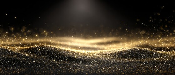 Golden particles shimmer on dark background