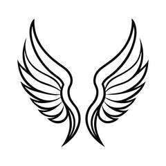 Fototapeta premium Simple Line Art Wings on White Background outline simple wings