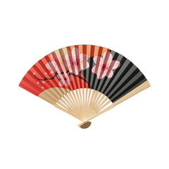 Traditional Japanese Folding Fan with Cherry Blossom Design on Transparent Background PNG