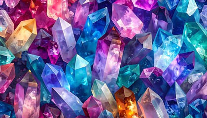 Colorful crystals fill the image.