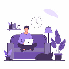 Man Working on Laptop at Home