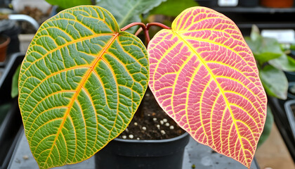 Contrasting Colors of Medinilla Magnifica Leaves in a Pot, Green