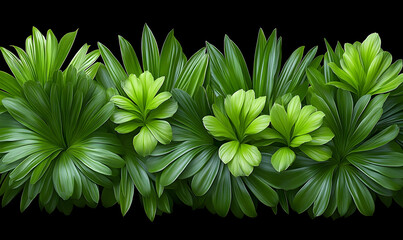 Lush Green Foliage Against Black Background, Botanical Beauty an