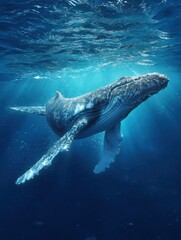 majestic humpback whale swimming in blue ocean waters generative ai image