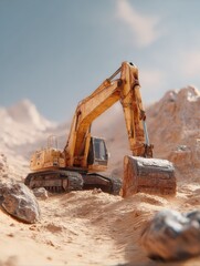Obraz premium excavator digs trench in sandy terrain
