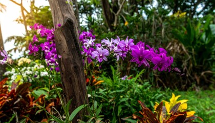 Flowers blooming in a beautiful pink garden on a warm summer day