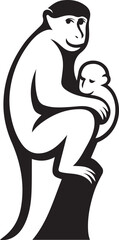 Monkey holding baby silhouette, Primate animal vector design