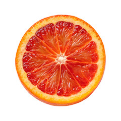 Close up of a vibrant blood orange slice isolated on transparent background