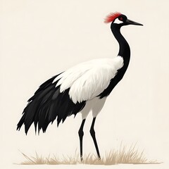 Fototapeta premium Detailed illustration of a red-crowned crane.