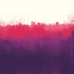 Abstract cityscape illustration in shades of pink and purple.