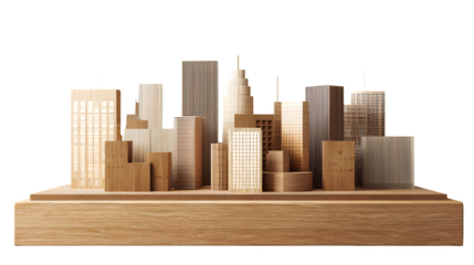 Wooden City Skyline, isolated on transparent background