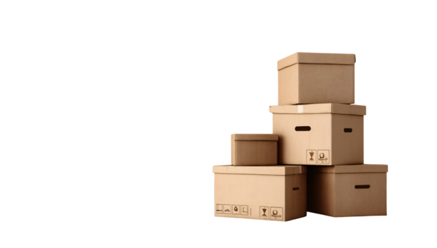 Moving boxes stacked for relocation shipping delivery storage