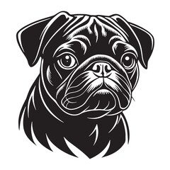 black pug Silhouette Vector, High Quality Illustration on White Background