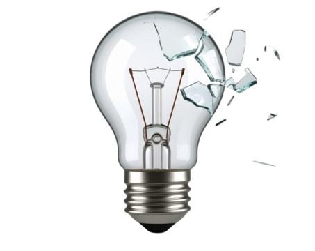 Broken Light Bulb Icon Shattered Glass, isolated on transparent background PNG